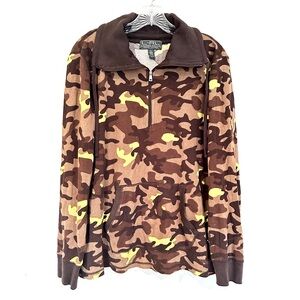 Lauren Ralph Lauren Active Thermal Pullover Camo 3/4 Zip Jacket Women's XL Brown